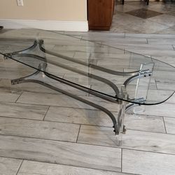 Vintage Mid Century Lucite and Chrome Glass Top Coffee Table Attributed to Charles Hollis Jones