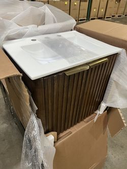 24” Floating Espresso Single Bathroom Vanity Ceramic Integrated Sink