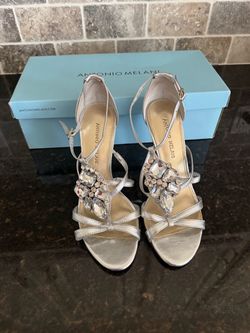 Silver Antonio Melani Rhinestone Heels - Size 8