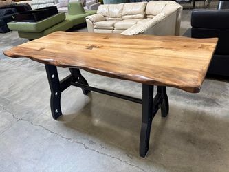 PAROTA INDUSTRIAL Live Edge Counter Height Dining Room Table featuring Hand Carved Butterfly Joint and Hand Cut & Welded Iron Base