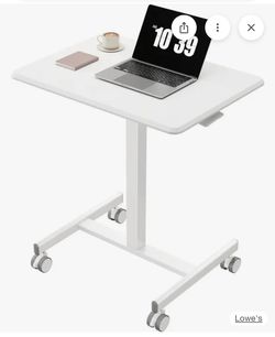 25.7in Rolling Bedside Table Adjustable Height Mobile Standing Desk White 28.5-42.5in H