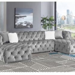 New Glam Grey Velvet Sectional Tufted 135x70