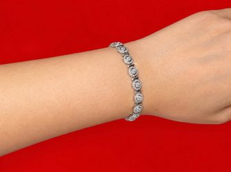 Diamond Circle Bar Link Bracelet 1/10 CT TW Sterling Silver 7" Fine Jewelry