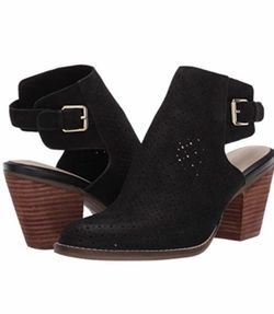 Cole Haan Women's Pippa Block Heel Bootie In Black Perforated Nubuck Size 7.5