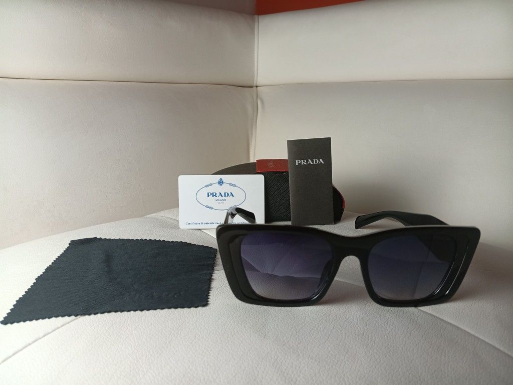 Prada 55MM Square Sunglasses Black Frame Gray/Blue Shades