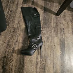 Size9.5 Black Leather High Heel Boots