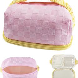 Travel Makeup Bag for Women, Double Layer Cosmetic Bag Organizer Brush bag with upgrade Zipper