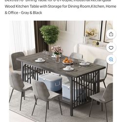 Dextrus 70" Dining Table for 6-8 People, Industrial Rectangular Wood Kitchen Table with Storage for Dining Room, Kitchen, Home & Office - Gray & Black
