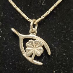 925 Sterling Silver Wishbone Clover Necklace - Lucky Charm Necklace