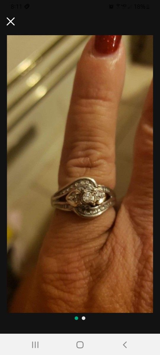 Diamond And Sterling Silver Wedding / Engagement Ring $125