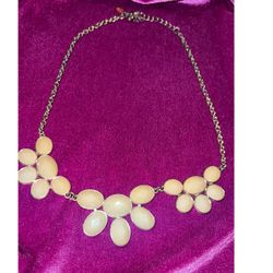 Silver-Tone Statement Necklace with Cream Stones
