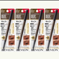 4 Pieces Of Revion ColorStay Micro Eyebrow Pencil with Built In Spoolie Brush, Infused with Argan and Marula Oil, Waterproof, Smudgeproof, 454 Medium