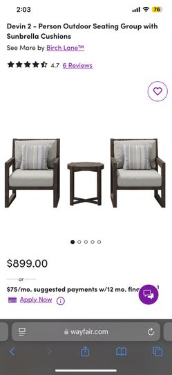 Devin 2 - Person Outdoor Seating Group with Sunbrella Cushions