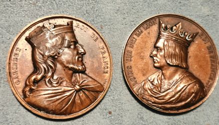 Two French Kings Bronze Medallions Set of 2