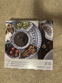 7 piece Melamine Lazy Susan with Cover (blue)