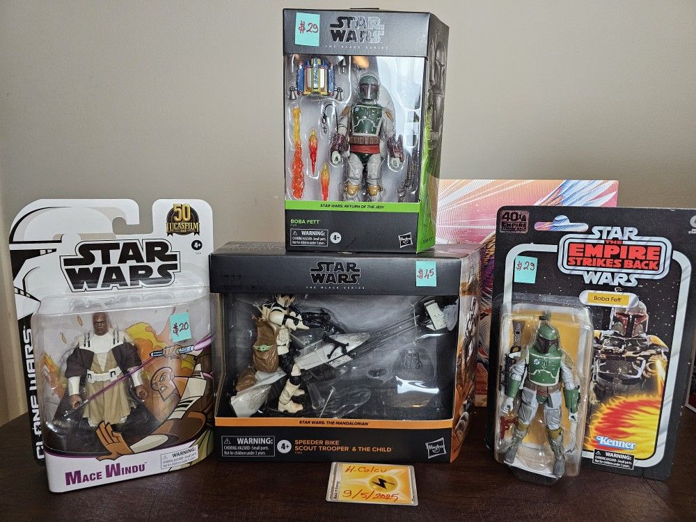Star Wars Lot, Speeder $45, Mace Windu $20, Boba Fett $29 each