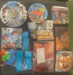 new TOY STORY BIRTHDAY PARTY SUPPLIES LOT plates invites tablecloth stickers +