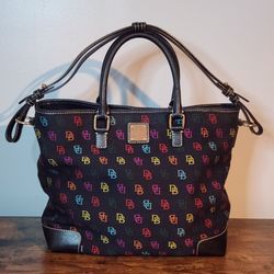 Dooney & Bourke Signature Multicolor Logo DB Canvas Shoulder Bag w/ Leather Trim
