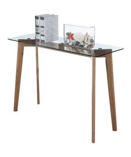 New in Box Wooden and Glass Mid-Century Style Console Table/Desk/TV Stand