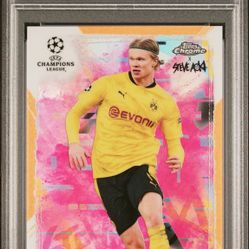 2020 Topps Chrome Erling Haaland Aoki Neon Futures Neon Orange PSA 10