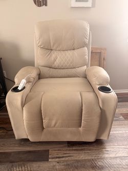 Cream Power Recliner Chair with Cup Holders