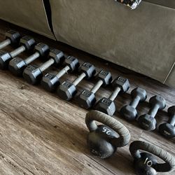 173 Lbs Total Weight Dumbbell Weights: 2x5, 2x7, 2x10, 2x12, 2x15 And 2x20 Lbs. Kettle Bells: 1x10 And 1x25 Lbs TAKE ALL FOR $110 Cash Only 