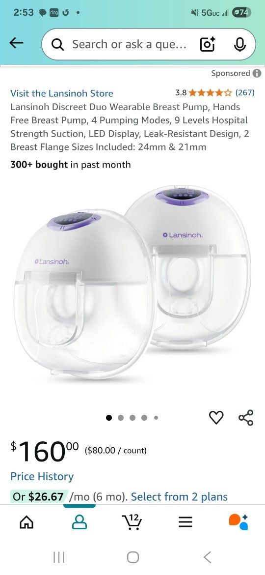 Lansinoh Discreet Duo wearable breast pump + FREE bags (NEW)
