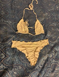 Gold toned bikini swim suit medium