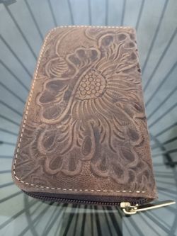 Hand Tooled Leather One Zipper Wallet