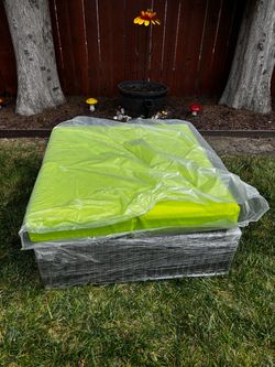 Large Ottoman - Gray Base w/ Green Cushion - 33.5”x33.5”x11.8” - NEW In Box (1 Left)