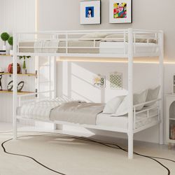 Twin Over Twin Metal Bunk Bed for Kids Boys Girls,Metal Structure Bedframe with Ladders & Guardrail,Convertible 2 Beds,No Spring Box Required