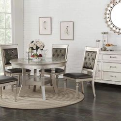 Brand New Silver & Grey 5pc Formal Dining Table Set 