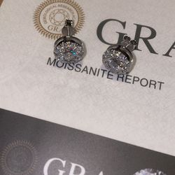 Moissanite Stones vvs 3ct Silver. 7.5mm Earrings (PASSES DIAMOND TESTER)