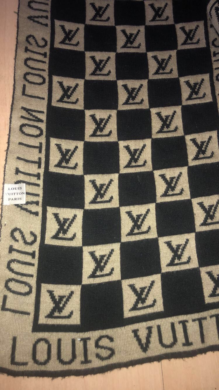 Louis Vuitton Authentic Black and Gold Checkered Scarf for Sale in