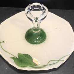 Indiana Glass 607 Line Hand Painted Center Handle Tidbit/desert  Tray.