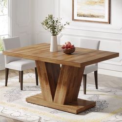 Rectangular 47 Inch Kitchen Table Heavy Base  Table for 4 Walnut Brown