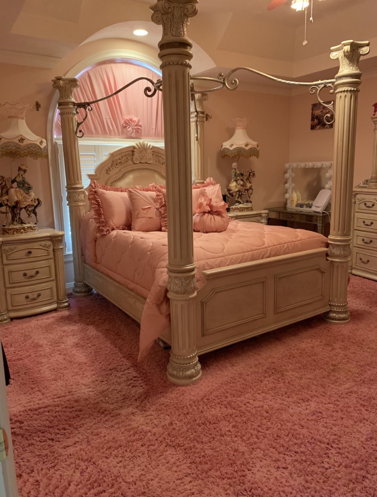 AICO by Michael Amini Monte Carlo Silver Pearl 6PC queen size bedroom set