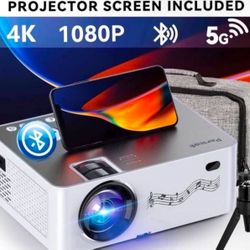 Pericat Q9 Projector with WiFi and Bluetooth, 5G WiFi Native 1080P/16000L Video Projector with Screen, 4K Support Outdoor Projector White