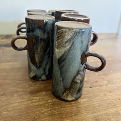 Antique Caffe D’vita 1970’s Stoneware Drip Glazed Espresso Demitasse Cups 4 oz. Set of 7