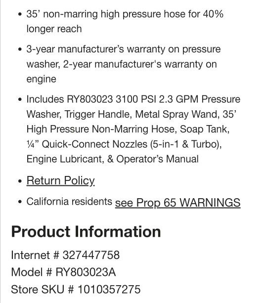 Ryobi Pressure Washer Gas