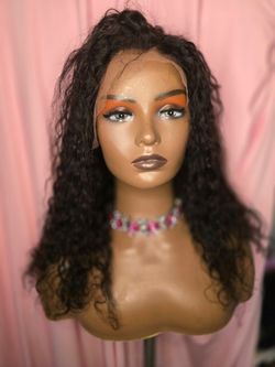 13x5 lace front human hair wig new   curly  dark brown  18"
