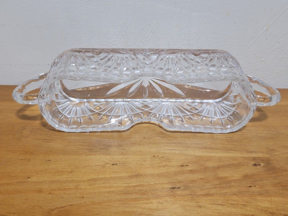 Heavy cristal narrow decorative display dish. In perfect condition no chips cracks or stains. ( See all pictures ) for diameter!