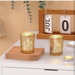 DARJEN Gold Tea Lights Candles Holders for Wedding Centerpieces, Votive Candle Holders for Party Home Wedding Shower Decorations, Table - Mercury Glas