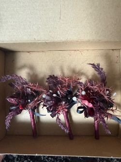 3pc black and burgundy boutonnières