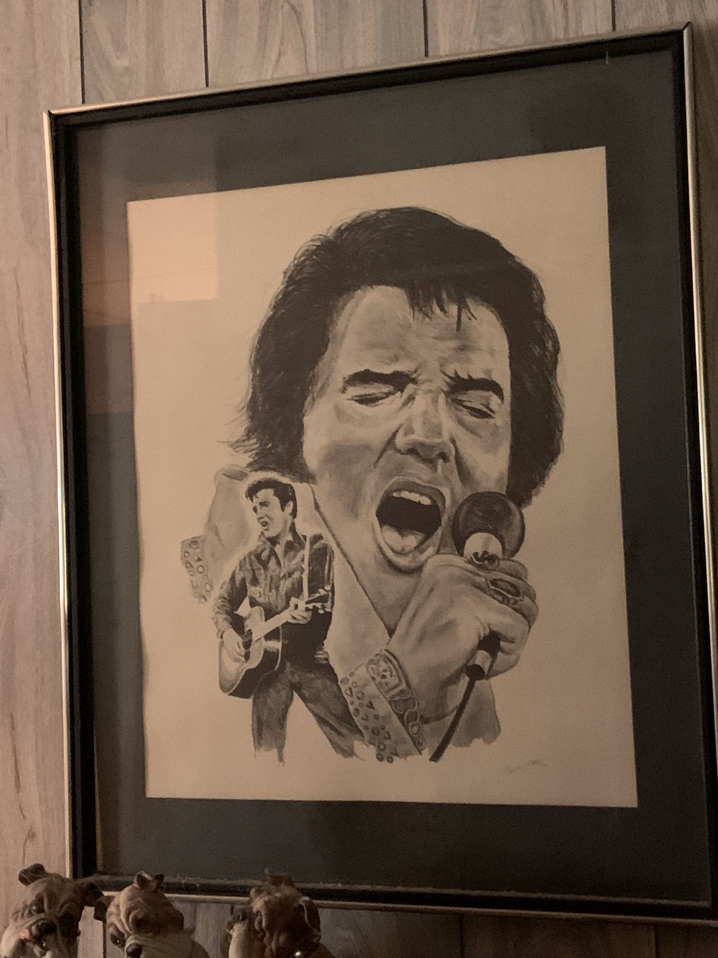 70s Pop Culture Framed Elvis Print /Sketch By Newman 16x12 From 70s Boyght From Official Fan  Catalog 