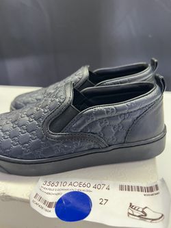 Gucci Kids Slip-On Sneakers – Black GG Leather – Size 27 (US 10 Kids) 