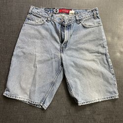 Vtg 90s Mens Levis Silver Tab Loose Fit Baggy Light Wash Jean Shorts Size 32