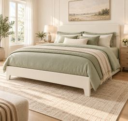 King Bed Frame with Headboard,White
Adjustable Low-Profile Platform Bed, Minimalist Design, Stable Mattress Foundation, Strong Back-Support, No Box Sp