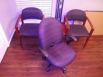 Office desk chair w/matching solid wood dual seating