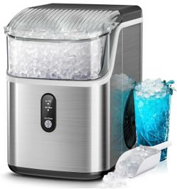 Nugget Ice Makers Countertop,Portable Ice Machine with Crushed Ice, 35lbs/Day,Self-Cleaning,One-Click Operation for Home Use(Silver